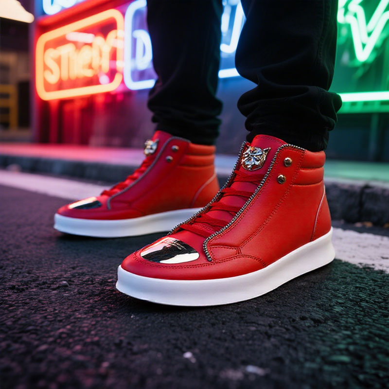 Men's Casual Solid Zipper Metal Decor Lace Up High Top PU Leather Martin Boots Dtt555008184