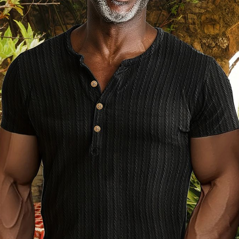 Men's Solid Henley Short Sleeve T-Shirt DTT25071801