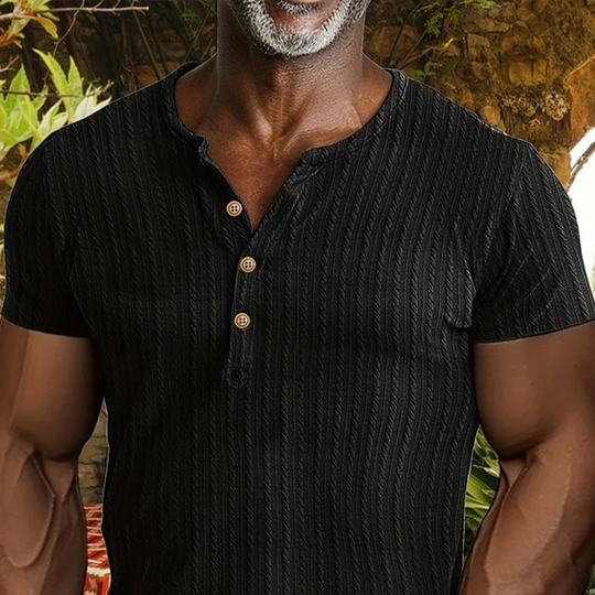 Men's Solid Henley Short Sleeve T-Shirt DTT25071801