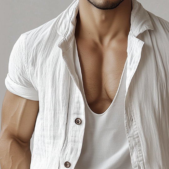 Men's Casual Basic Cotton Solid Color Short-sleeved Shirt DTT25070101