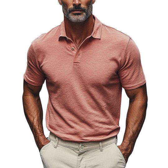 Men's Solid Color Cotton Blended Lapel Short Sleeve POLO Shirt DDT25052913