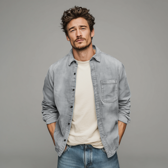 Men's Retro Casual Corduroy Washed Lightly Bleached Distressed Long-sleeved Shirt DTT25072807