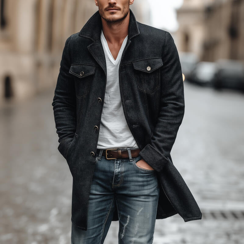 Men's Vintage Wool Blend Notch Lapel Single-breasted Slim Fit Mid-length Coat DTT25082716