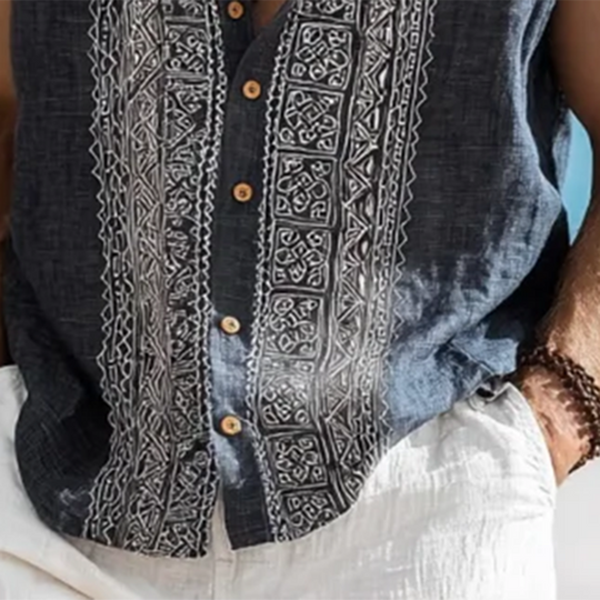 Men's Embroidered Single Breasted Hooded Sleeveless Shirt DTT25071513