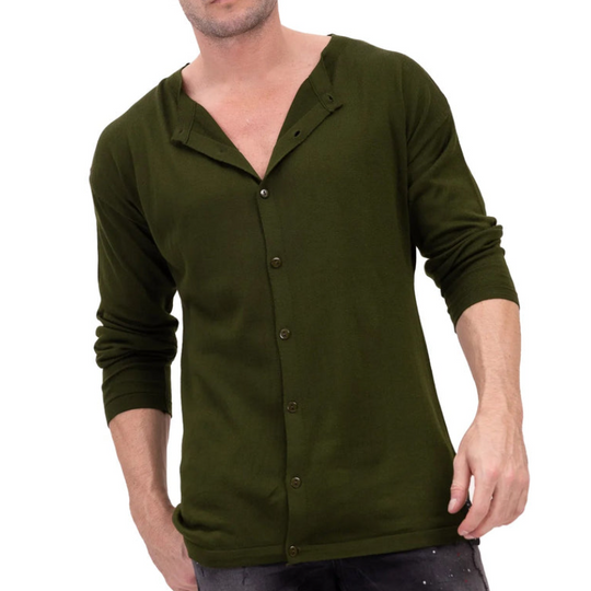 Men's Casual Comfortable Premium Fabric Collarless Long Sleeve Shirt 9892049387704