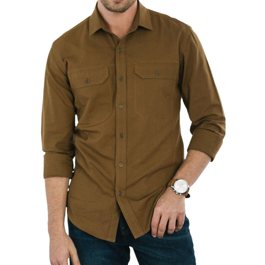 Men's Vintage Caramel Slim Fit Long Sleeve Button-Down Shirt 9893977227448