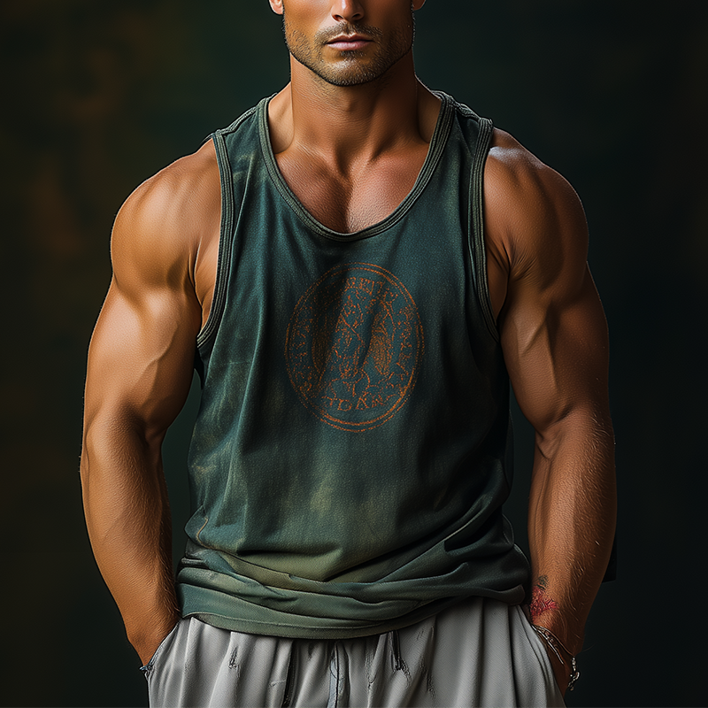 Men's Summer Fashion Printed Gradient Polyester Blend Tank Top DTT25061314
