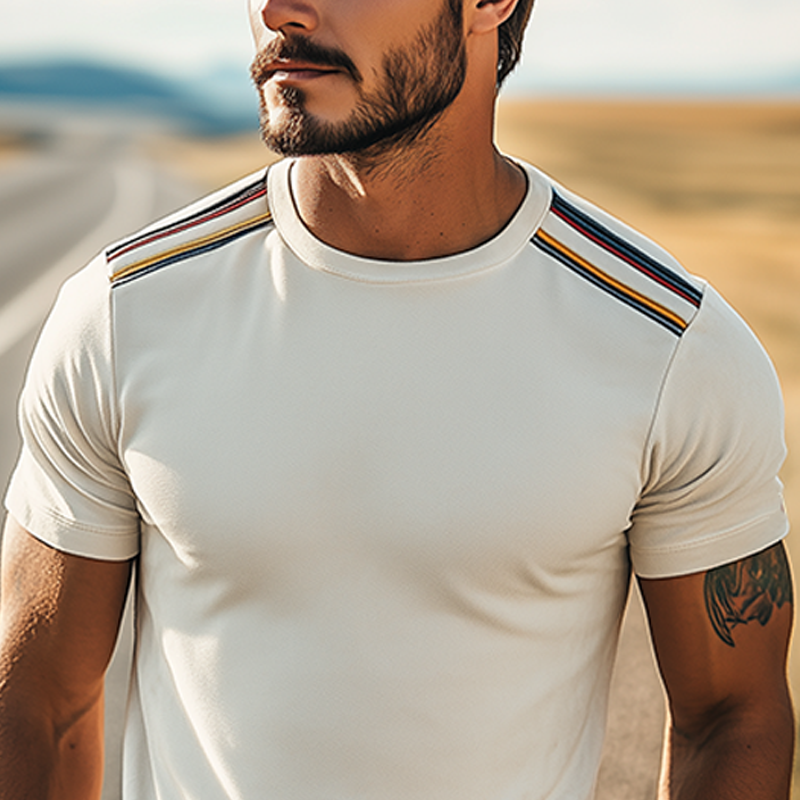 Men's Spring And Summer Fashion Casual Thin Suede Shoulder Stitching Webbing Slim Short-sleeved T-shirt DTT25062515