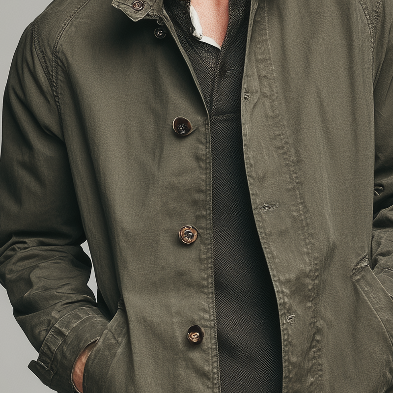 Men's Cotton Washed Vintage Lapel Single-Breasted Coat DTT25081118