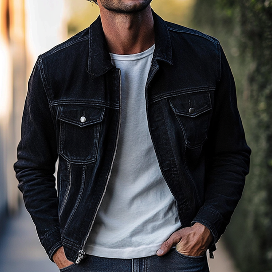 Men's Vintage Lapel Single-breasted Denim Jacket DTT25082919