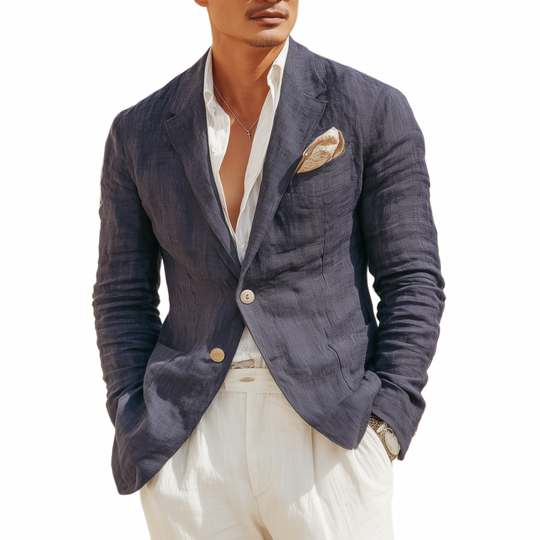 Men's Casual Solid Color Breathable Linen Notch Lapel Single-breasted Slim-fit Blazer DTT25072301
