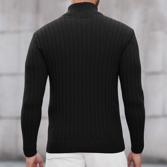 Men's Stand Collar Solid Color Striped Knit Zipper Cardigan DTT25081801