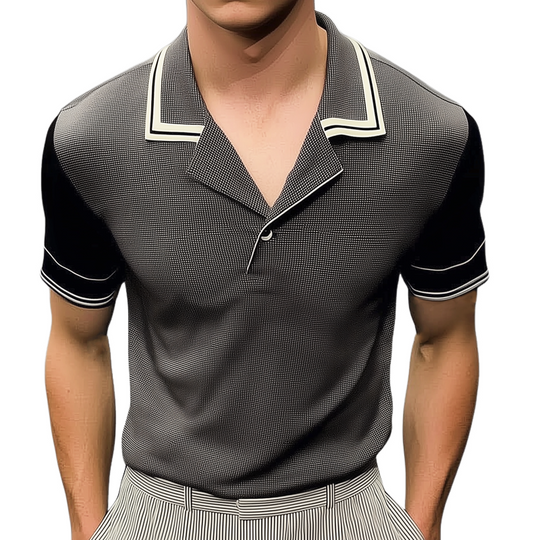 Men's Business Notch Lapel Stitching Short-sleeved T-shirt DTT25072514