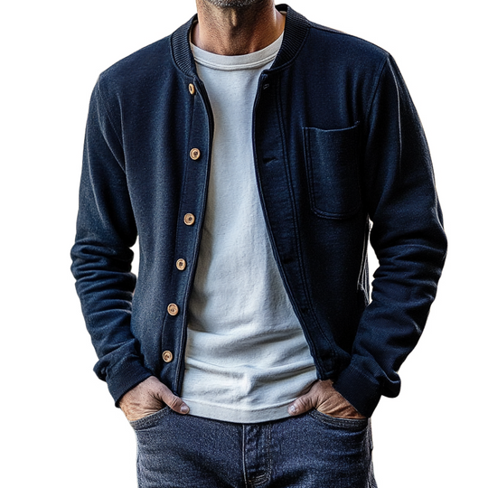 Men's Solid Color Casual Knitted Crew Neck Jacket DTT25082708