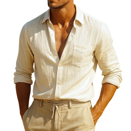 Men's Casual Breathable Cotton Lapel Single Breasted Patch Pocket Slim Fit Long Sleeve Shirt DTT25070814