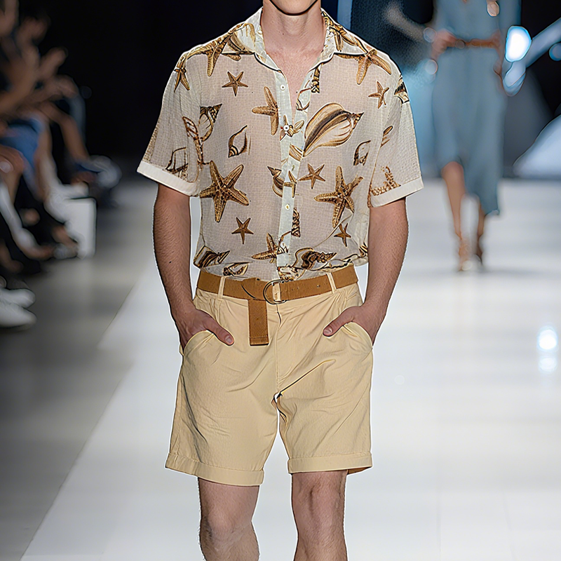Men's Spring And Summer Fashion Casual Slightly Transparent Cool Chiffon Printed Short-sleeved Shirt DTT25062513