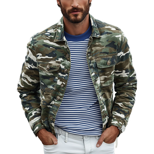 Men's Vintage Camouflage Washed Lapel Double Chest Pockets Jacket 9894195888312