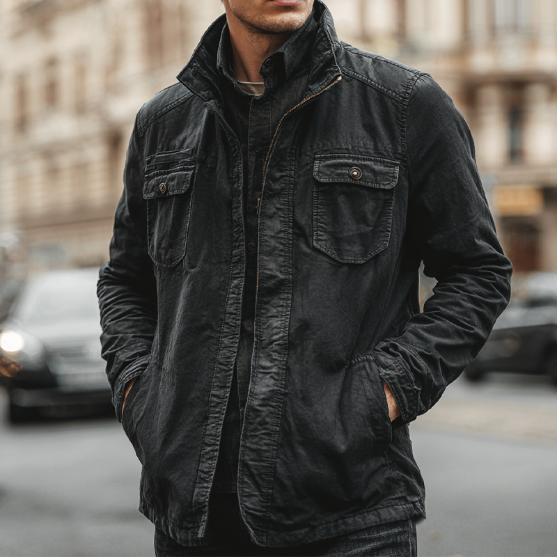Men's Vintage Cotton Lapel Zipper Slim Fit Jacket DTT25081511