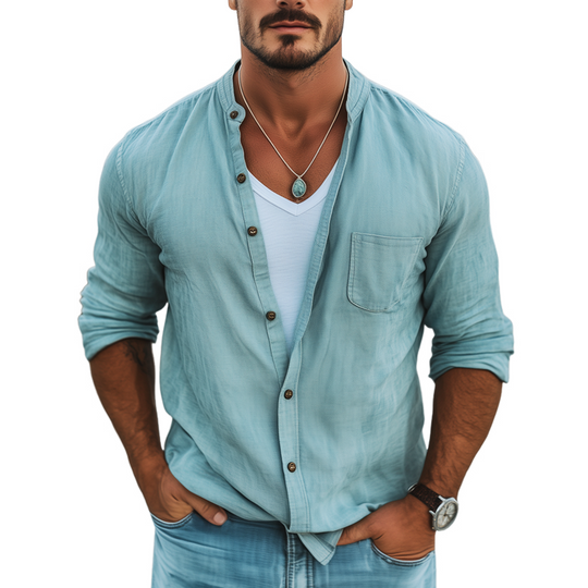 Men's Basic Solid Color Cotton Long Sleeve Shirt DTT25072908
