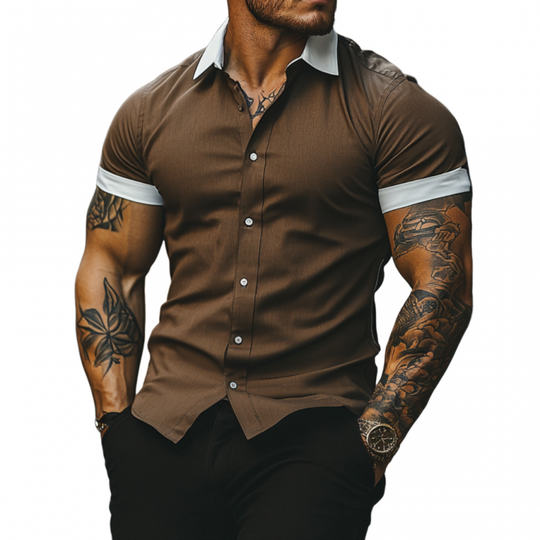 Men's Casual Breathable Linen Lapel Slim Fit Short Sleeve Shirt DTT25060901
