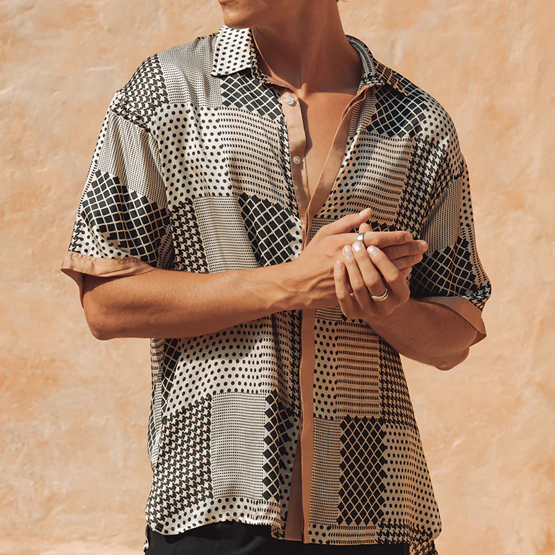 Men's Spring And Summer Fashion Casual Satin Printed Short Sleeve Shirt DTT25071111
