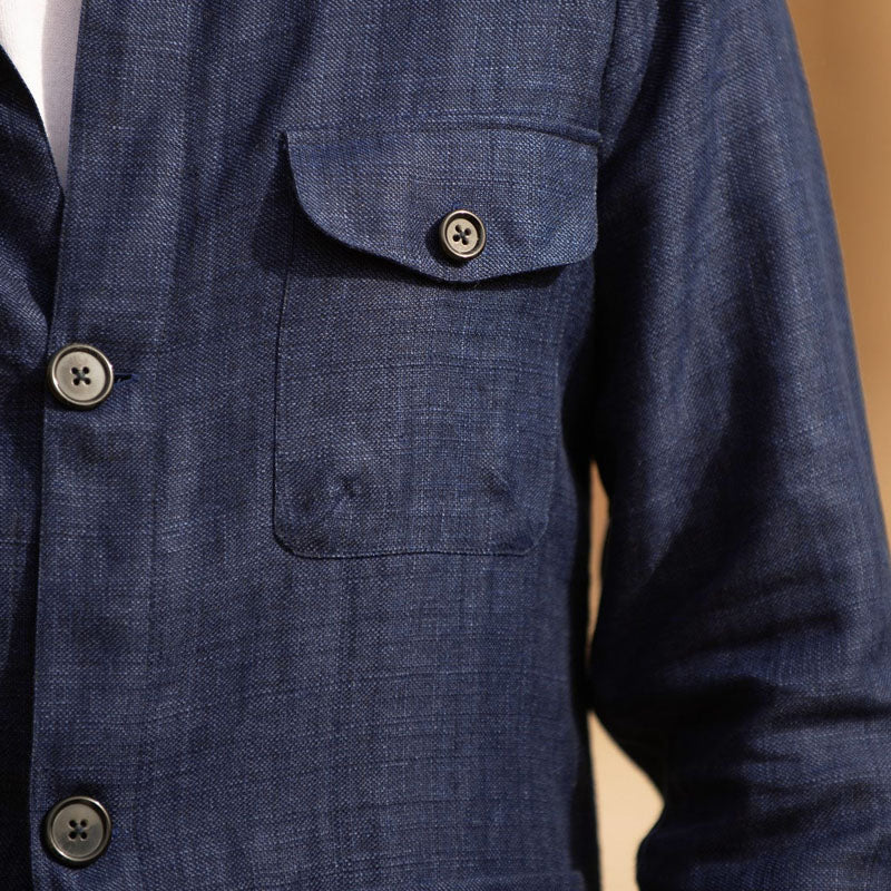 Men's Casual Linen Lapel Single Breasted Long Sleeve Thin Jacket 9261078577336