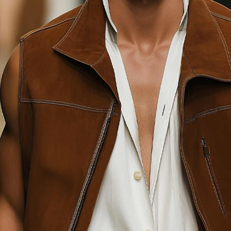 Men's Vintage Classic Suede Zip-Up Vest DTT25061710