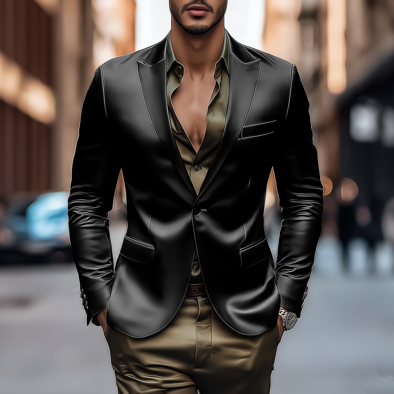 Men's Vintage Elegant Solid Color Satin Peak Lapel Single-breasted Slim-fit Blazer DTT25081503