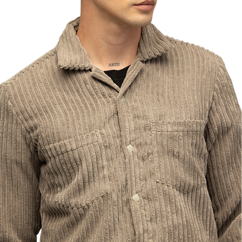 Men's Casual Trendy Lapel Corduroy Long-sleeved Shirt 9891529359544