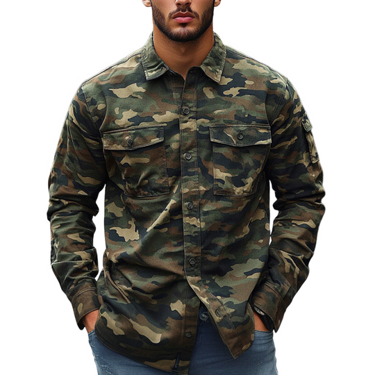Men's Camouflage Print Multi-pocket Long Sleeve Shirt DTT25072813