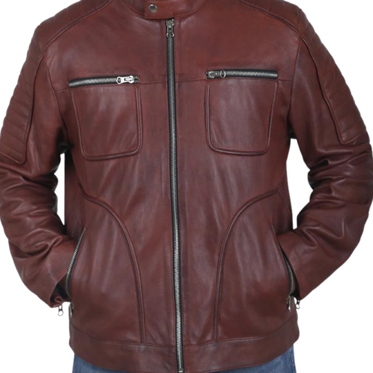 Men's Vintage Casual Stand Collar Zipper Leather Jacket 9893976113336