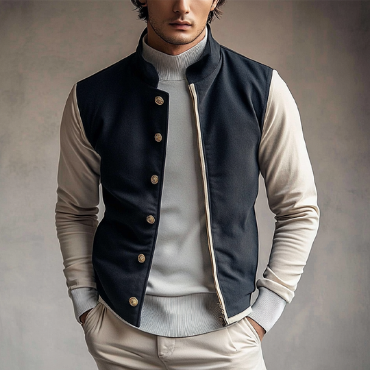 Men's Contrast Color Single-breasted Stand Collar Jacket DTT25080412