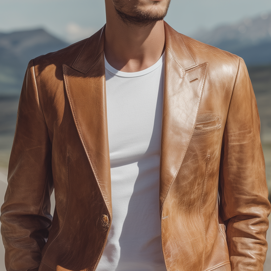 Men's Fashion  Retro Textured Leather Single-breasted Slim-fit Blazer DTT25080601
