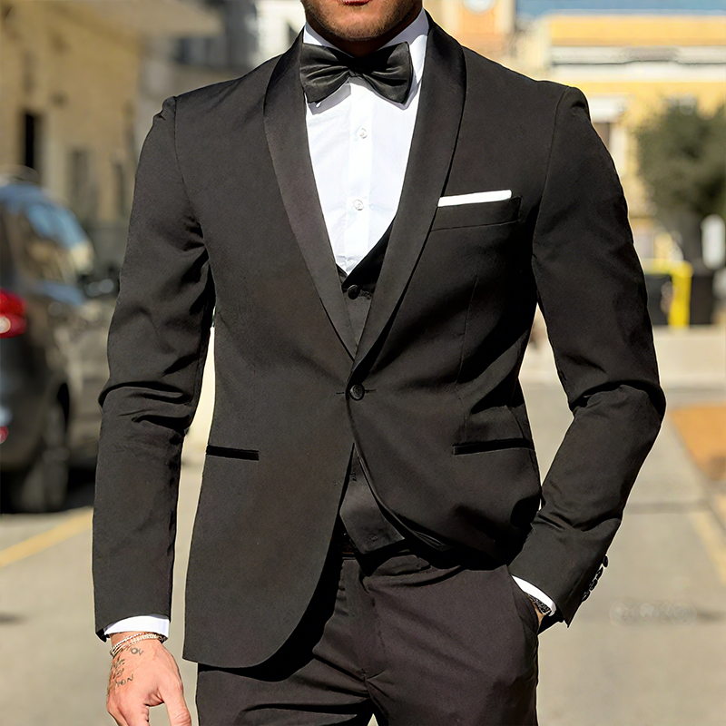 Men's Retro Casual Solid Color Satin Splicing Dress High-end Blazer DTT25072501