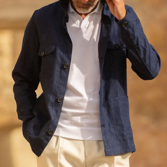 Men's Casual Linen Lapel Single Breasted Long Sleeve Thin Jacket 9261078577336
