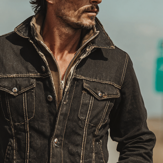 Men's Retro Western Style Lapel Denim Jacket DTT25081113
