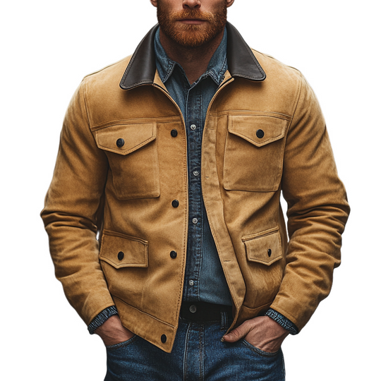 Men's Vintage Faux Suede And PU Lapel Jacket DTT25082916
