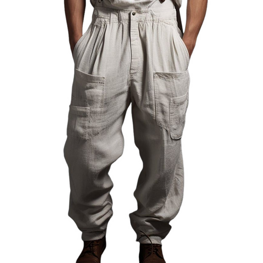 Men's Light Grey Linen Loose-fitting Pants 9899720507576