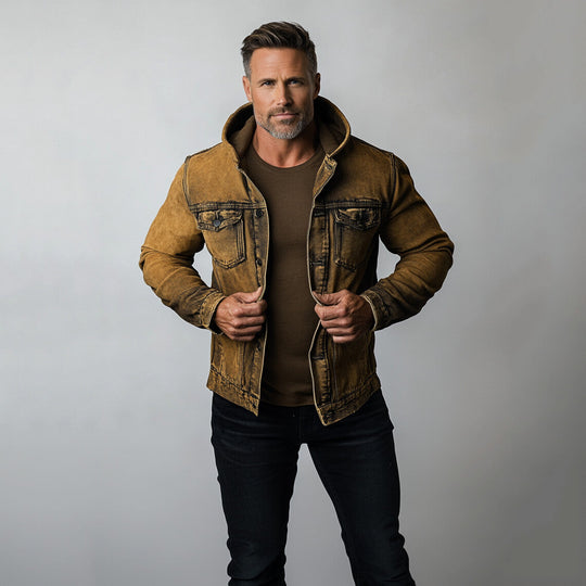 Men's Casual Single Breasted Distressed Denim Hooded Jacket 9903587524792