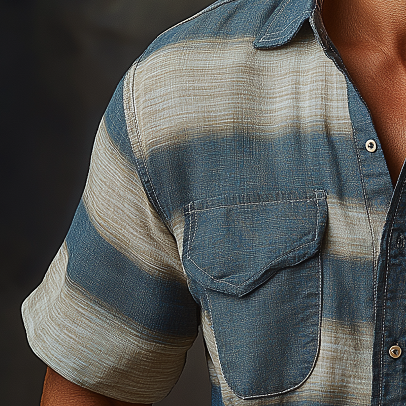 Men's Summer Fashion Stripe Printed Polyester Blend Short Sleeve Shirt DTT25061313