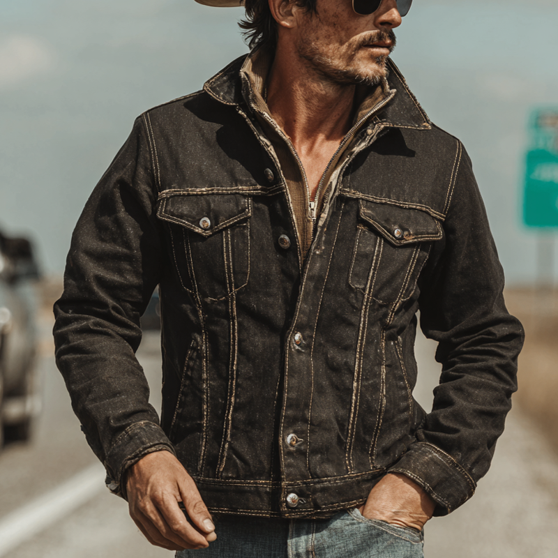 Men's Retro Western Style Lapel Denim Jacket DTT25081113