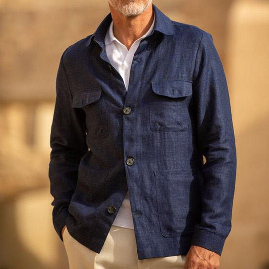 Men's Casual Linen Lapel Single Breasted Long Sleeve Thin Jacket 9261078577336