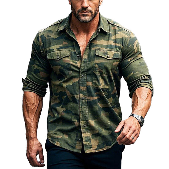 Men's Outdoor Camouflage Lapel Long Sleeve Shirt 9903258534072