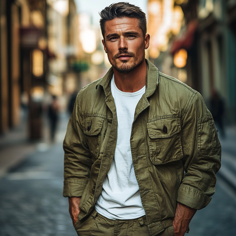 Men's Vintage Cotton Blend Lapel Single-Breasted Jacket DTT25082510