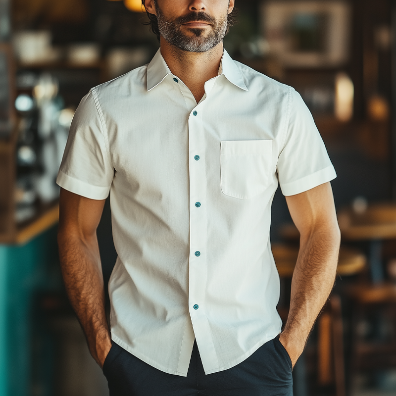 Men's Summer Basic Cotton Short Sleeve Shirt DTT25061808
