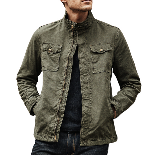 Men's Vintage Washed Stand Collar Zipper Denim Jacket DTT25081510