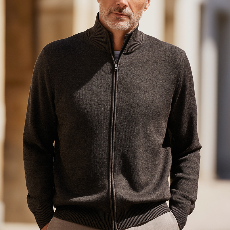 Men's Simple Solid Color Zipper Knit Jacket DTT25081101