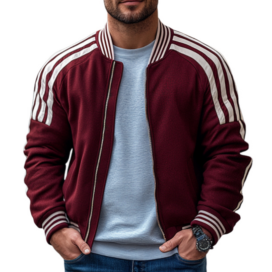 Men's Retro Casual Preppy Stripe Zip-Up Baseball Jacket 9899713003704