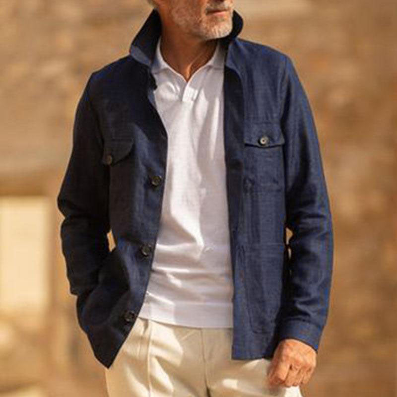 Men's Casual Linen Lapel Single Breasted Long Sleeve Thin Jacket 9261078577336