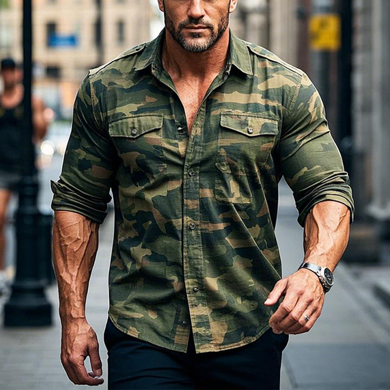 Men's Outdoor Camouflage Lapel Long Sleeve Shirt 9903258534072